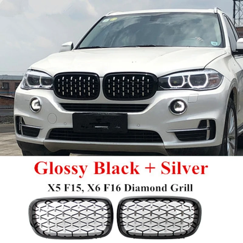 

Diamond Style ABS Front Racing Grille For-BMW X5 X6 F15 F16 F85 F86 Silver+Black