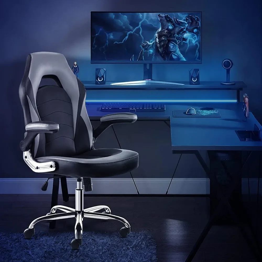 

Home Games, Ergonomics, Office Flip Armrests and Height-Adjustable Desk, Stitching PU Leather Computer Chair with Lumbar Support