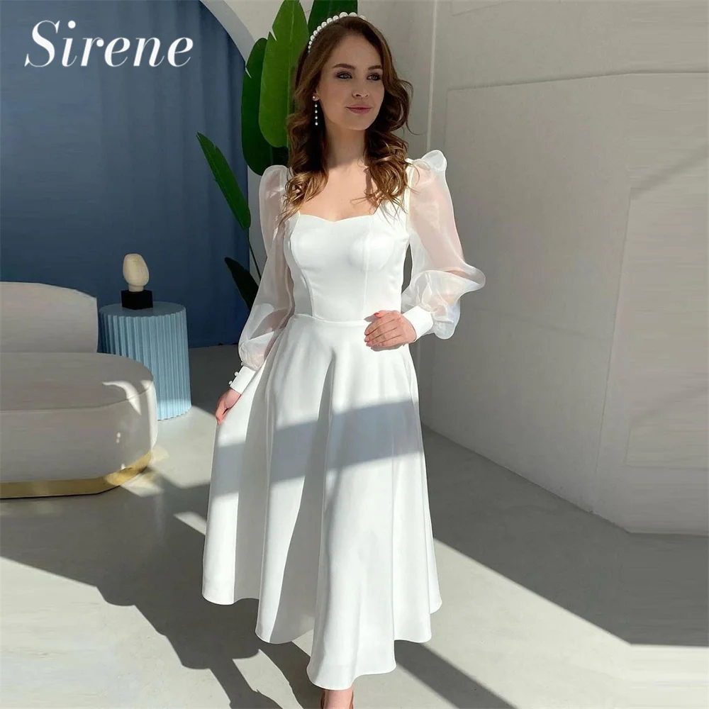 Sirene Soft Satin Short Wedding Dress For Women Boat Neck A-Line Long Puff Sleeves Bridal Gown Ivory Robe De Mariée Ankle Length
Sirene Soft Satin Short Wedding Dress For Women Boat Neck A-Line Long Puff Sleeves Bridal Gown Ivory Robe De Mariée Ankle Length