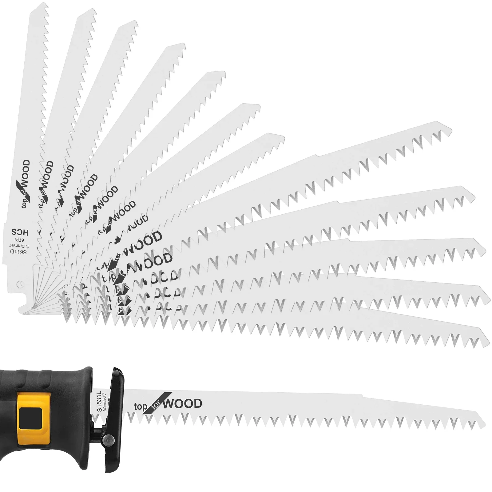 

12Pcs Reciprocating Saw Blade 6/5TPI HCS Pruning Saw Blade Sharp Fast Cutting Saw Blade for Pruning Woodworking Tool Wood Cutter