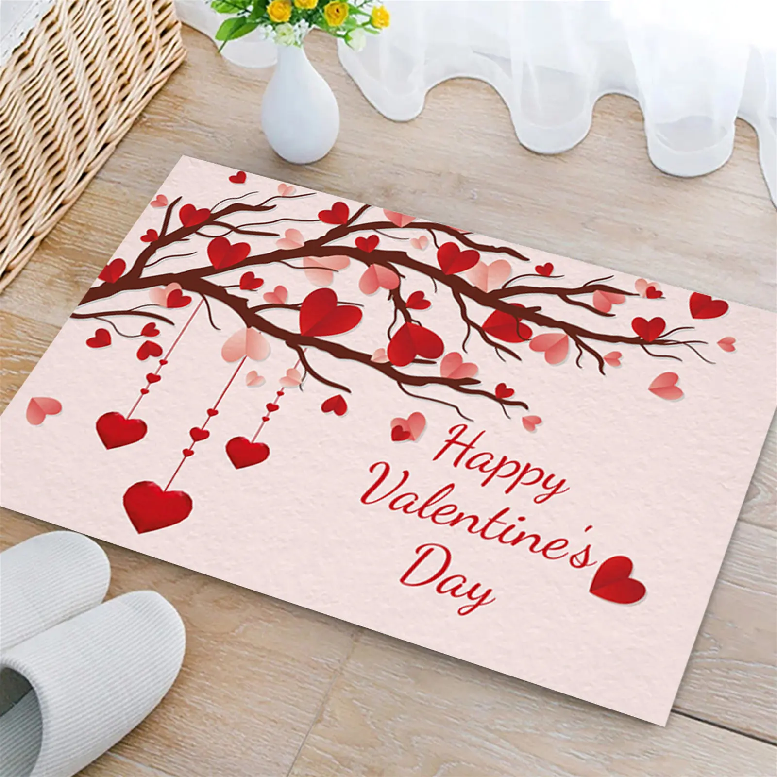 

Floor Mat Red Lattice Love Valentine'S Day Toilet Entrance Household Non Slip Door Mat Bathroom Absorbent Carpet Welcome Doormat