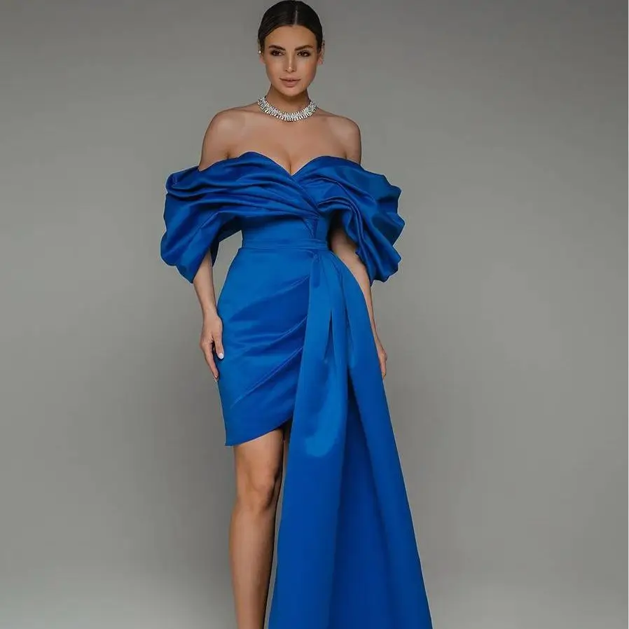 Royal Blue Short Prom Dresses with Side Train Lace Up Ruched Satin Evening Gown Celebrity Mini Skirt Party Cocktail vestidos
Royal Blue Short Prom Dresses with Side Train Lace Up Ruched Satin Evening Gown Celebrity Mini Skirt Party Cocktail vestidos