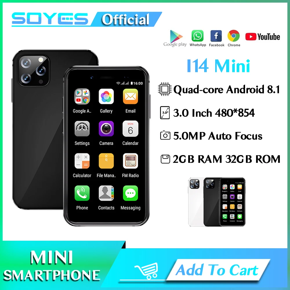 

Mini Smartphone 3.0 Inch 2GB RAM 32GB ROM Quad Core Android 8.1 WCDMA Dual SIM 5.0MP Auto Focus Play Store Small Cell Phone I14