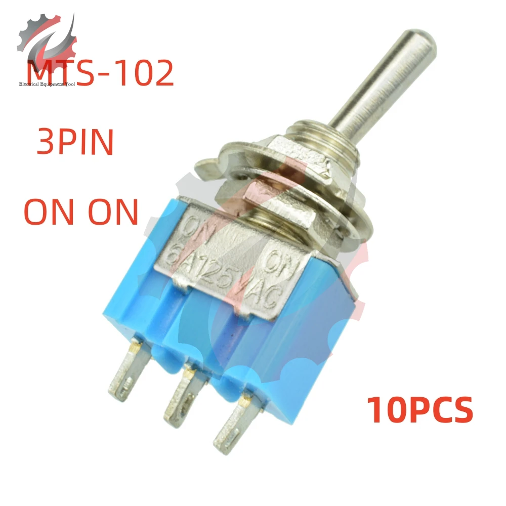 

10PCS Blue Mini MTS-102 3-Pin ON-ON 6A 125VAC Miniature Toggle Switches For Car Truck With Solder Terminals