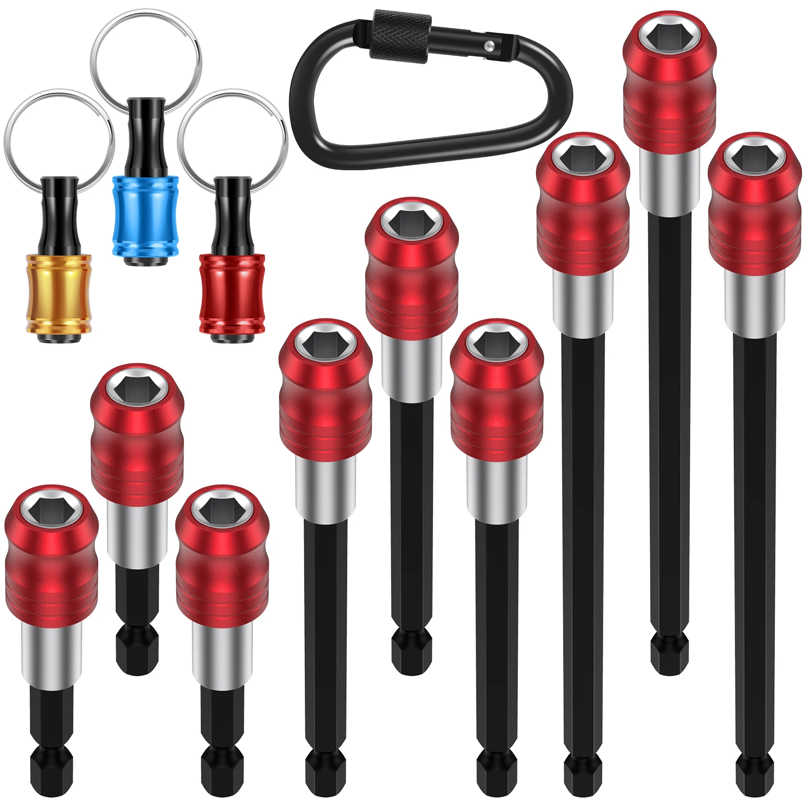 12 шт. удлинитель для сверл и держатель для бит Набор брелоков с карабином Магнитный 1/4 дюйма шестигранный хвостовик держатель для сверл 
12 шт. удлинитель для сверл и держатель для бит Набор брелоков с карабином Магнитный 1/4 дюйма шестигранный хвостовик держатель для сверл