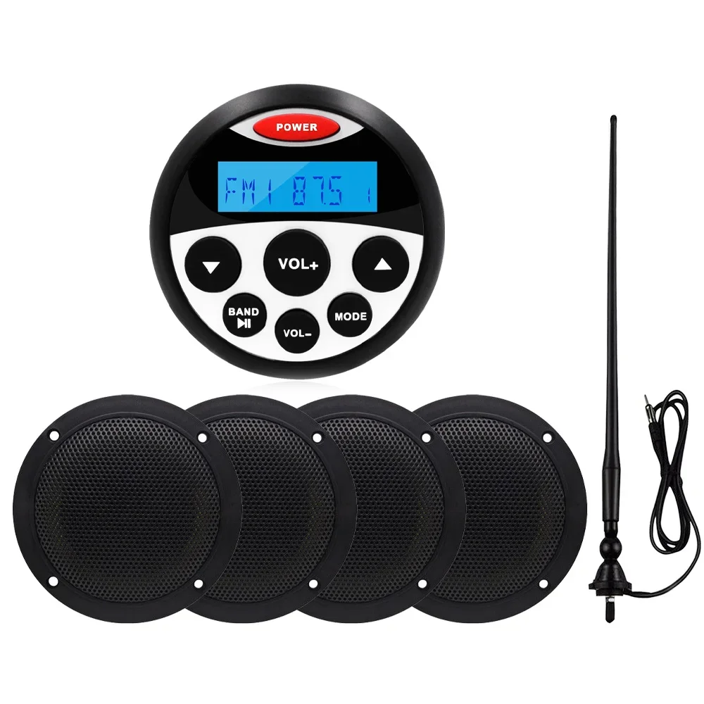 Waterproof Stereo MP3 Player Marine Radio Audio &2Pairs 4Inch Marine Speaker&FM AM Antenna For ATV UTV Golf Cart Motorcycle
Waterproof Stereo MP3 Player Marine Radio Audio &2Pairs 4Inch Marine Speaker&FM AM Antenna For ATV UTV Golf Cart Motorcycle