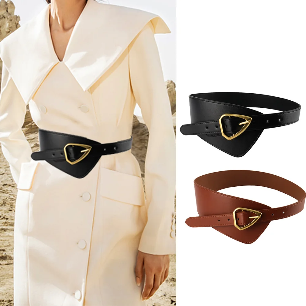 

Personality Women Suit Belt Shirt Plain Grain Genuine PU Material Folding Navel Versatile Decorative Dress Women's Decoration