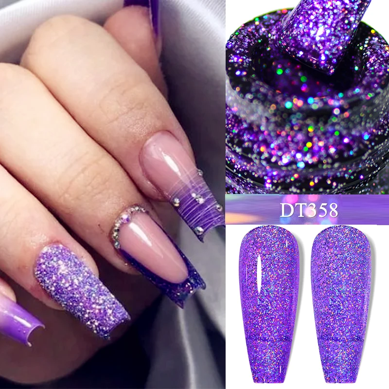 

MEET ACROSS 7ml Glitter Purple Blue Pink Gel Nail Polish Summer Sequins Varnishes Semi Permanent Soak Off UV LED Gel For Nails