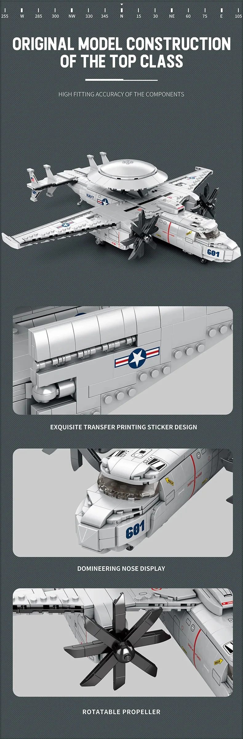 1144PCS E2 Early Warning Aircraft Building Blocks Military Air Force Fighter Plane Model Bricks Desktop Ornaments Kids Toys Gift 1144PCS E2 Early Warning Aircraft Building Blocks Military Air Force Fighter Plane Model Bricks Desktop Ornaments Kids Toys Gift