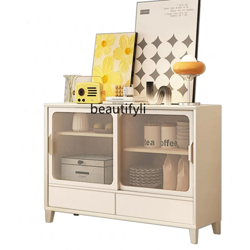 

Living Room Cream Style Ultra-Thin Sideboard Cabinet Minimalist Sliding Door Narrow Kitchen Side Cabinet Tea Chest of Drawers