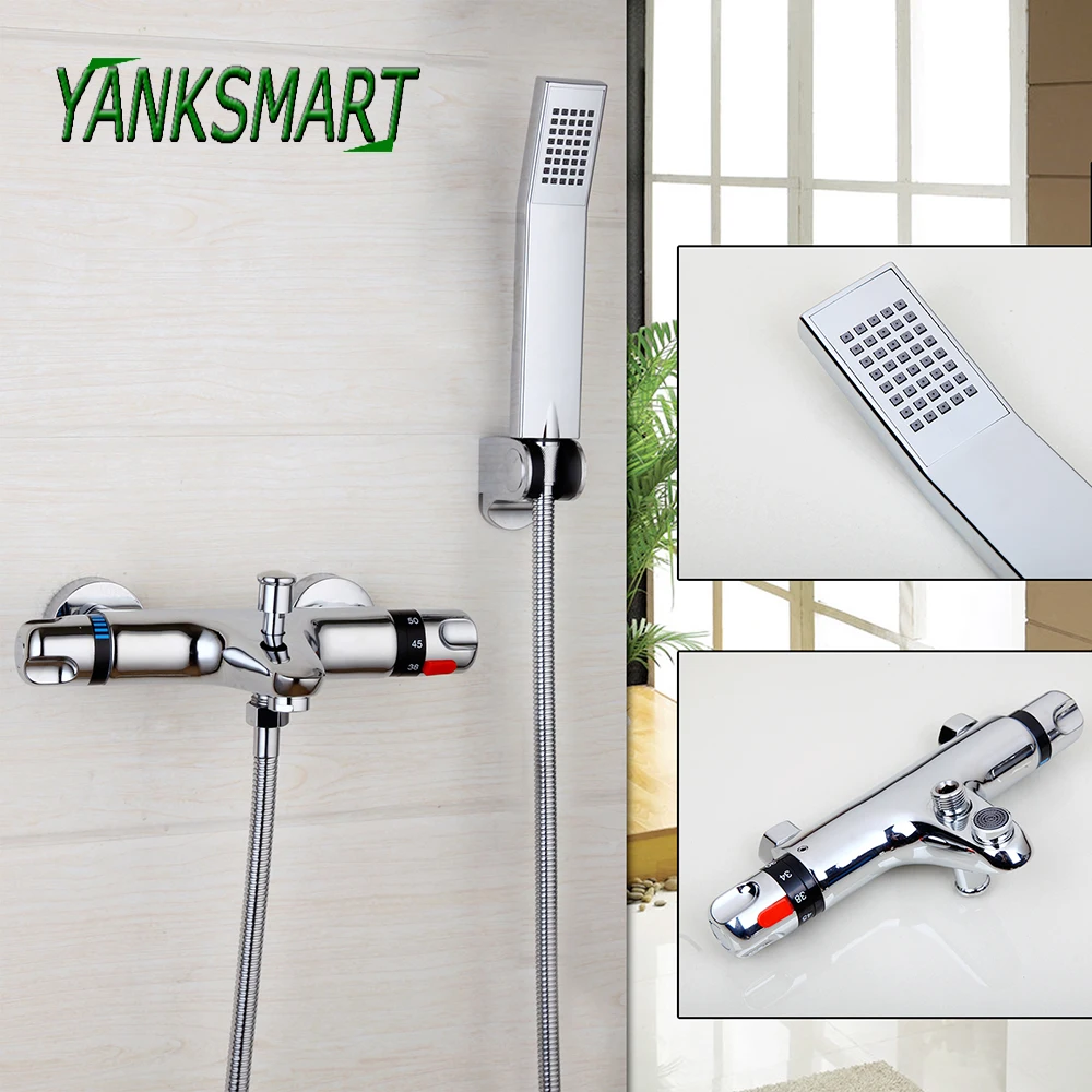 

YANKSMART Great Brass Chrome Thermostatic Bathroom Shower Faucet Bathtub Faucet Wall Mounted Bathroom Relaxing Faucet Set