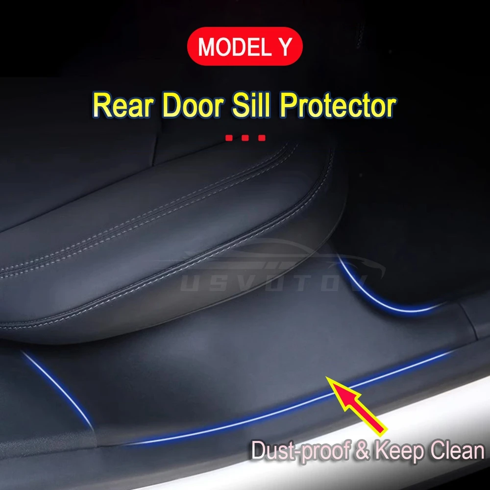 

2pcs Rear Door Sill Guards For Tesla Model Y ABS Inner Protector Plate Cover Trim Car Anti-Dirty Bumper Welcome Pedal Kick Pad