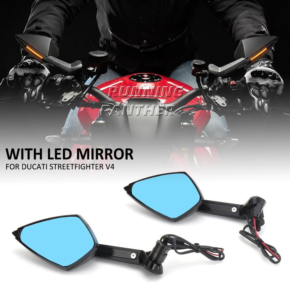 

New Side Mirrors With LED Turn Signal Indicator Motorcycle Rearview Mirror For Ducati Streetfighter V4 STREETFIGHTER V4