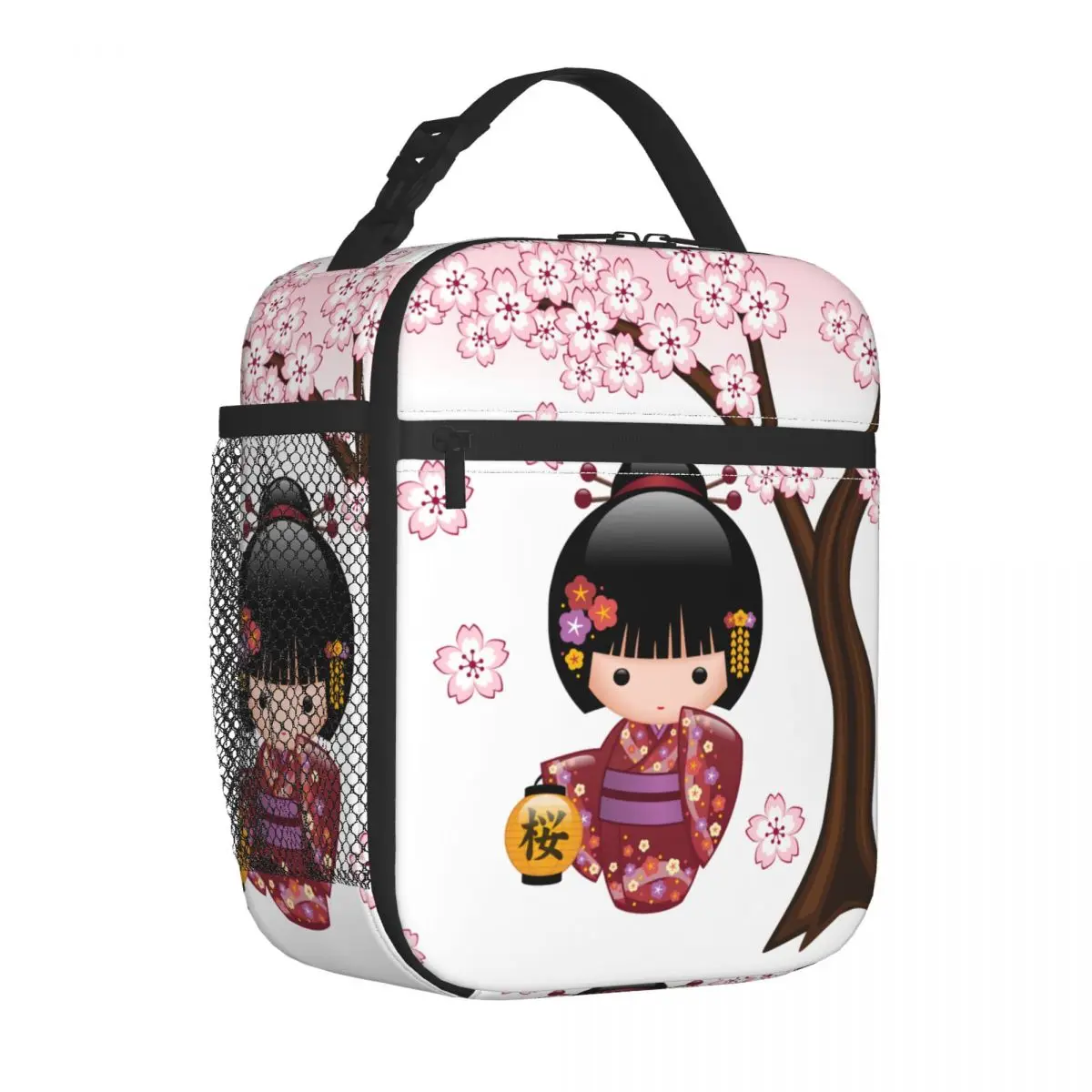 

Sakura Kokeshi Doll Accessories Insulated Lunch Bag Japanese Geisha Girl Food Storage Bag Reusable Cooler Thermal Lunch Boxes