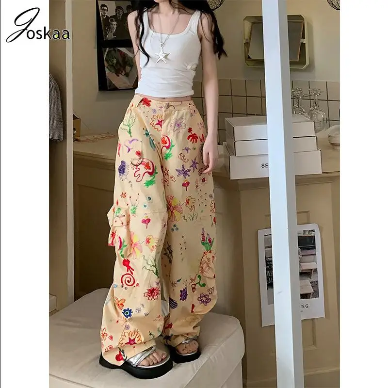 Joskaa Scrawl Floral Printed Casual Multi-Pocket Wide Leg Cargo Pants Women Fashion High Waist Straight Trousers 2023 Streetwear
Joskaa Scrawl Floral Printed Casual Multi-Pocket Wide Leg Cargo Pants Women Fashion High Waist Straight Trousers 2023 Streetwear