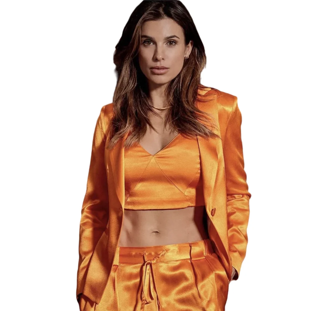 Summer Shiny Orange Satin Comfort Women's Suits/Loose Blazer Wide Leg Pant Casual Daily Outfit/Pajamas Ladies Jacket Clothes Set
Summer Shiny Orange Satin Comfort Women's Suits/Loose Blazer Wide Leg Pant Casual Daily Outfit/Pajamas Ladies Jacket Clothes Set