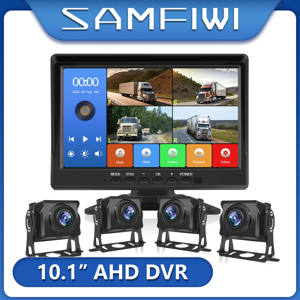 

10.1" 4CH AHD 1080P Vehicle Backup Camera System MP5 DVR for Truck/Bus/Vans Reversing Parking Monitor Starlight HD Night Vision