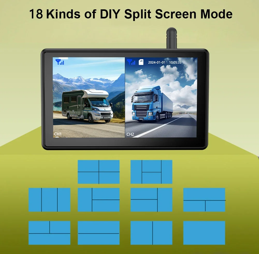 7 بوصة مركبة تعمل باللمس DVR مع 2 كاميرا احتياطية لاسلكية مغناطيسية تعمل بالطاقة الشمسية BSD إنذار لشاحنة/RV/مقطورة/رافعة شوكية 17 7 بوصة مركبة تعمل باللمس DVR مع 2 كاميرا احتياطية لاسلكية مغناطيسية تعمل بالطاقة الشمسية BSD إنذار لشاحنة/RV/مقطورة/رافعة شوكية