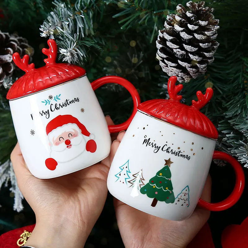 

Милая Рождественская елка, Санта Клаус, керамическая кружка с крышкой и ложкой, чашка для кофе, молока, чая, сока, подарок на день рождения для друга, посуда для напитков, Новинка