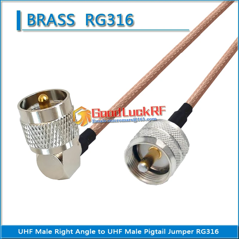 

Dual PL259 SO239 PL-259 SO-239 UHF Male Right Angle 90 Degree to UHF Male Pigtail Jumper RG316 extend Cable low loss