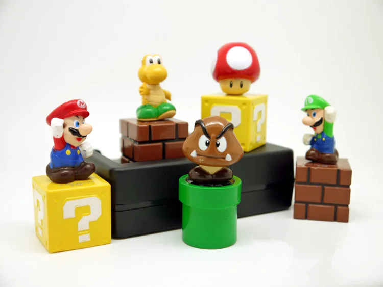 

5pcs Super Mario Action Figures Mushroom Doll Model Cake Decoration Cartoon Car Ornaments Anime Peripherals Children's Toy Gift