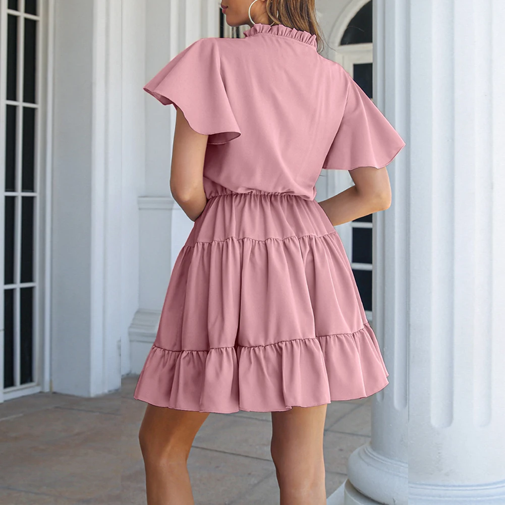 Short Sleeve Mini Dress Above The Knee Chiffon Dress Lace-up Large Swing Dress Leisure Ruffled Dress Short Dress
Short Sleeve Mini Dress Above The Knee Chiffon Dress Lace-up Large Swing Dress Leisure Ruffled Dress Short Dress