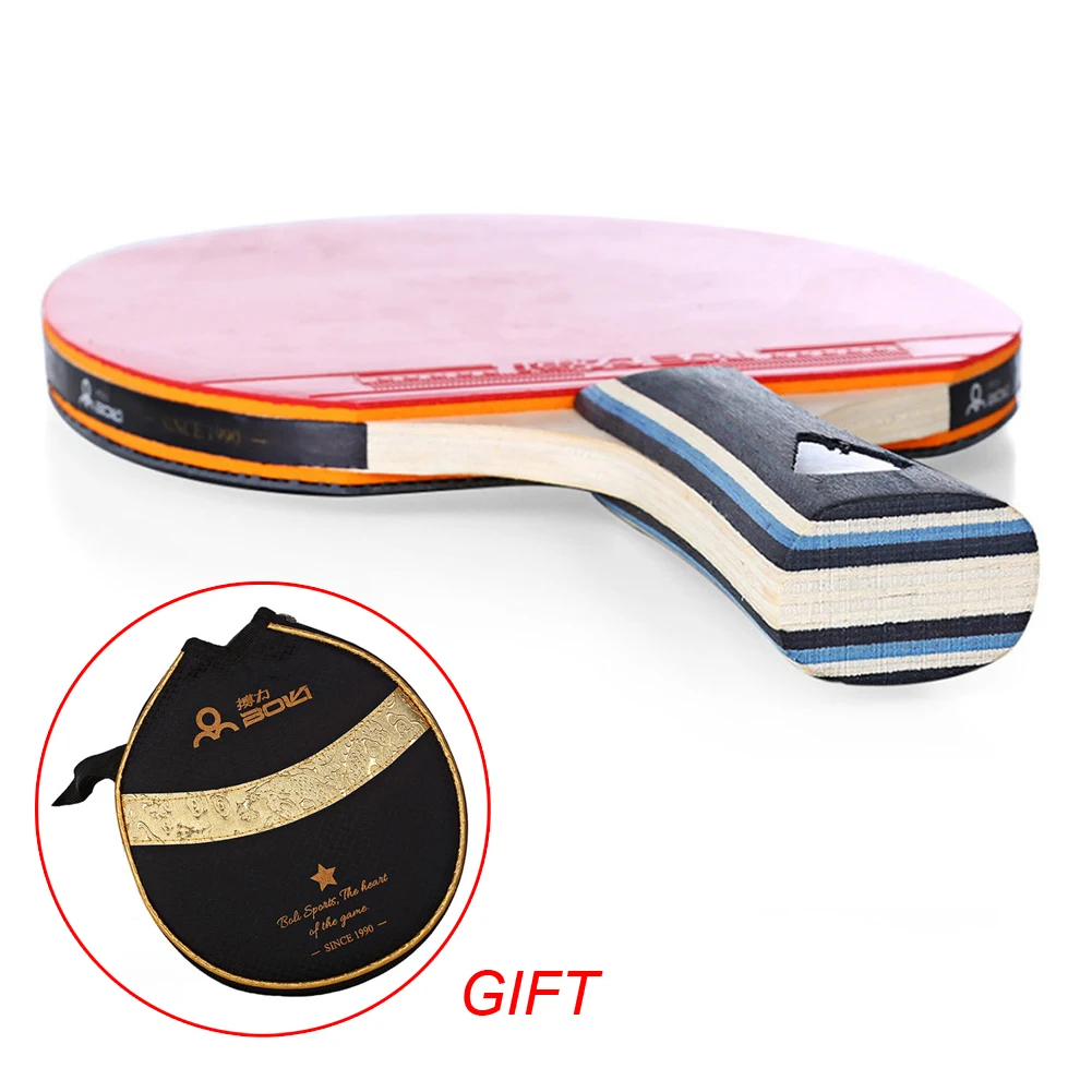 

Table Tennis Racket With Bag 7 Ply Wood Ping Pong Bat Paddle Long Handle Horizontal Grip All-round Type Pingpong Training