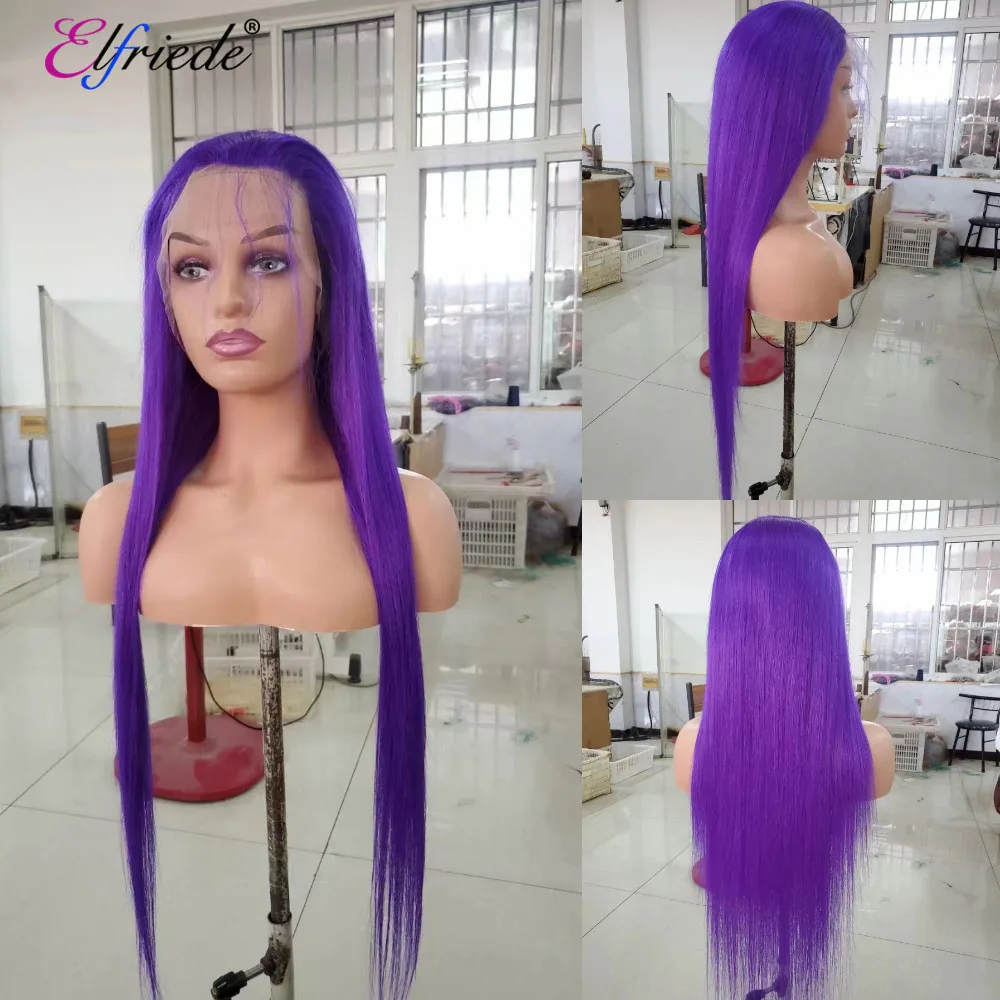 

Elfriede #Purple Straight Lace Front Wigs for Women Precolored Wig 4x4 13X4 13X6 HD Lace Frontal Wig 100% Remy Human Hair Wigs