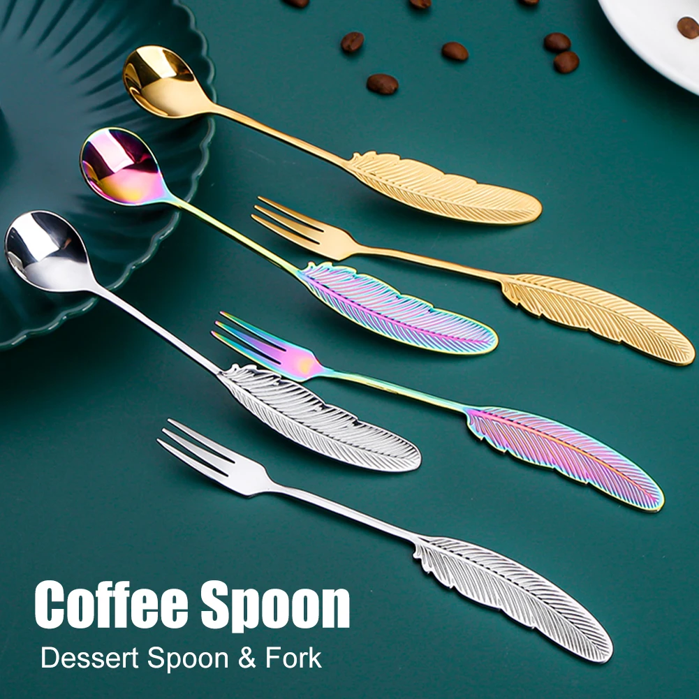Stainless Steel Dessert Spoon Fork Feather-shaped Spoon Fork Coffee Stirring Spoon Tableware Festival Gift Kitchen Accessories
Stainless Steel Dessert Spoon Fork Feather-shaped Spoon Fork Coffee Stirring Spoon Tableware Festival Gift Kitchen Accessories