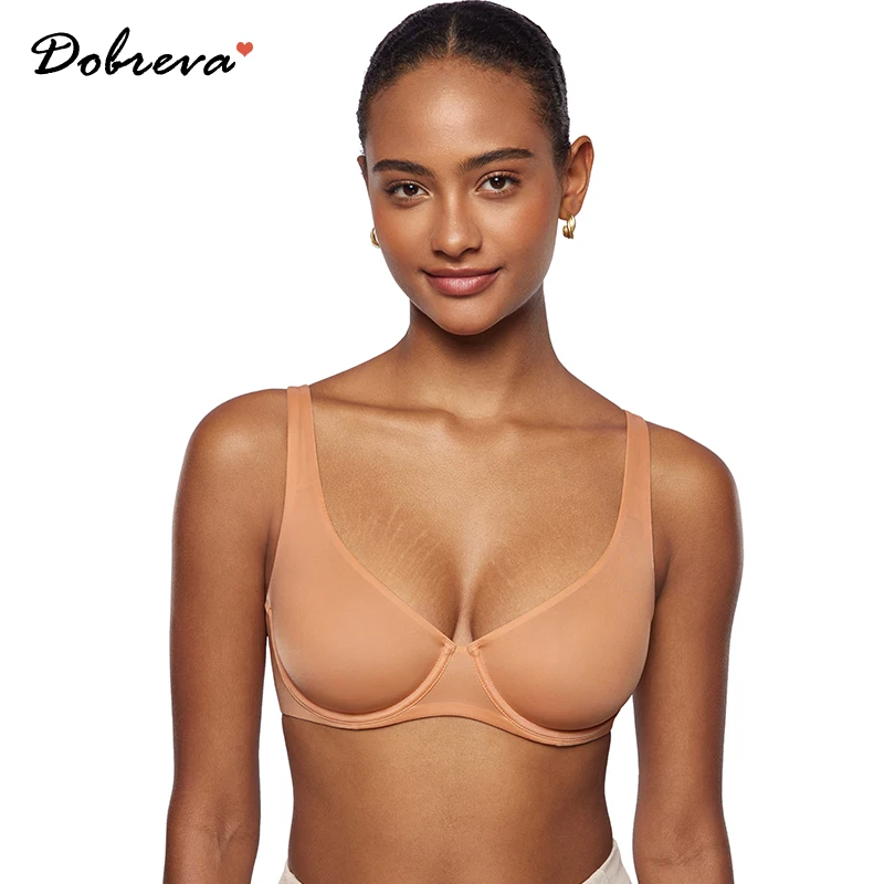 

Women's Cosnufy Mesh Balconette Bra Demi Supportive Comfortable Seamless Underwire Unlined Sheer Smoothing Bras