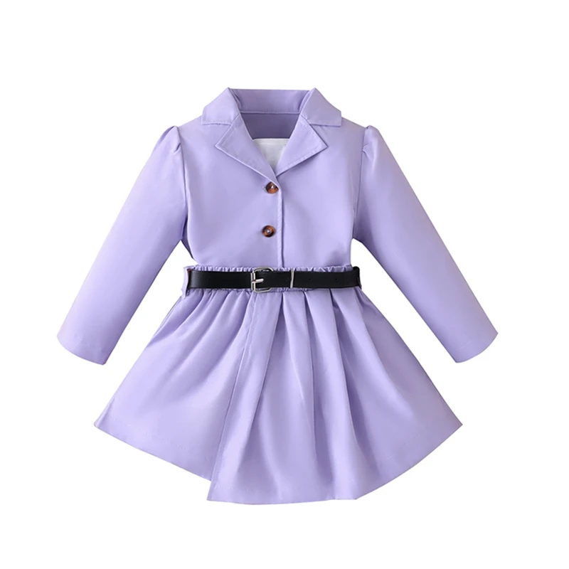 

Toddler Girl 2Pcs Fall Outfits Long Sleeve Single Breasted Blazer Cami Tops Belted Skirt Set Kids Suit