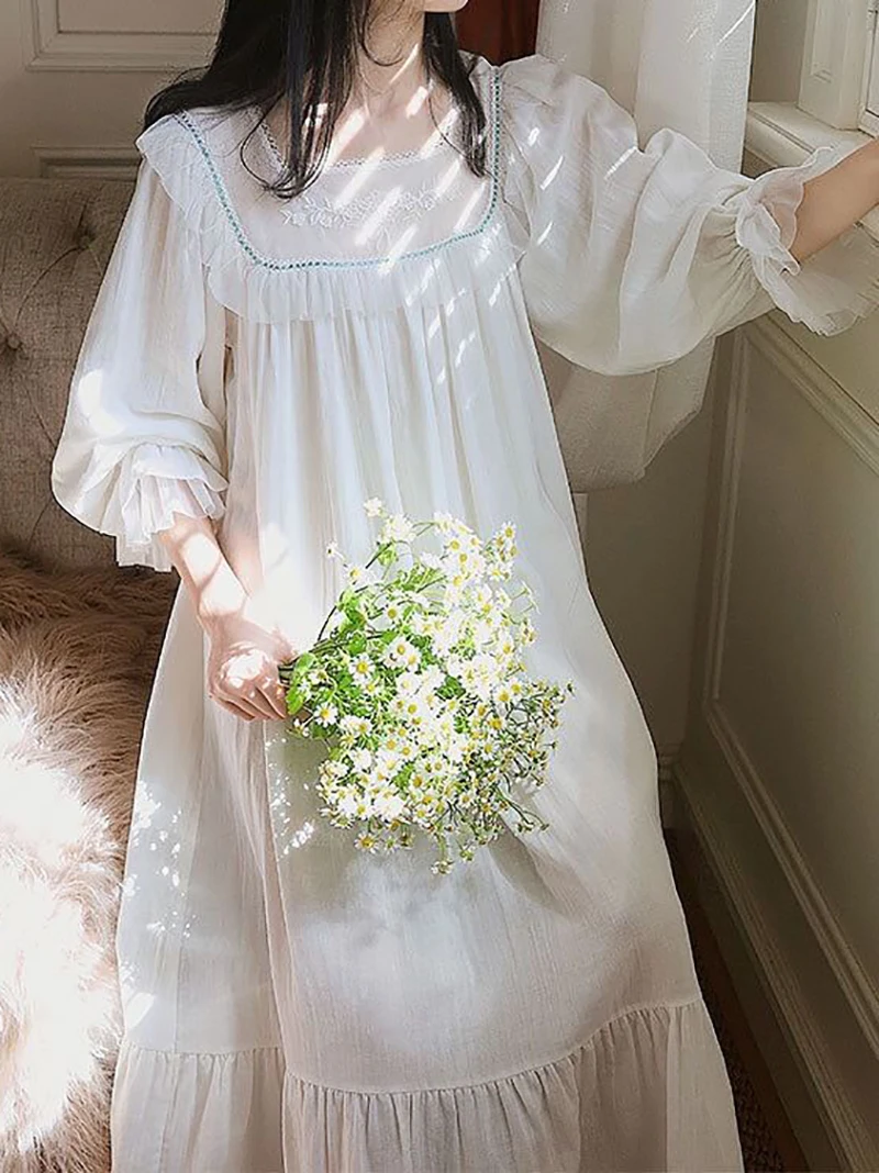 

Женские винтажные ночные рубашки с оборками, винтажная одежда для сна в стиле "Лолита", белая хлопковая кружевная сказочная одежда, ночная рубашка в викторианском стиле, одежда для отдыха