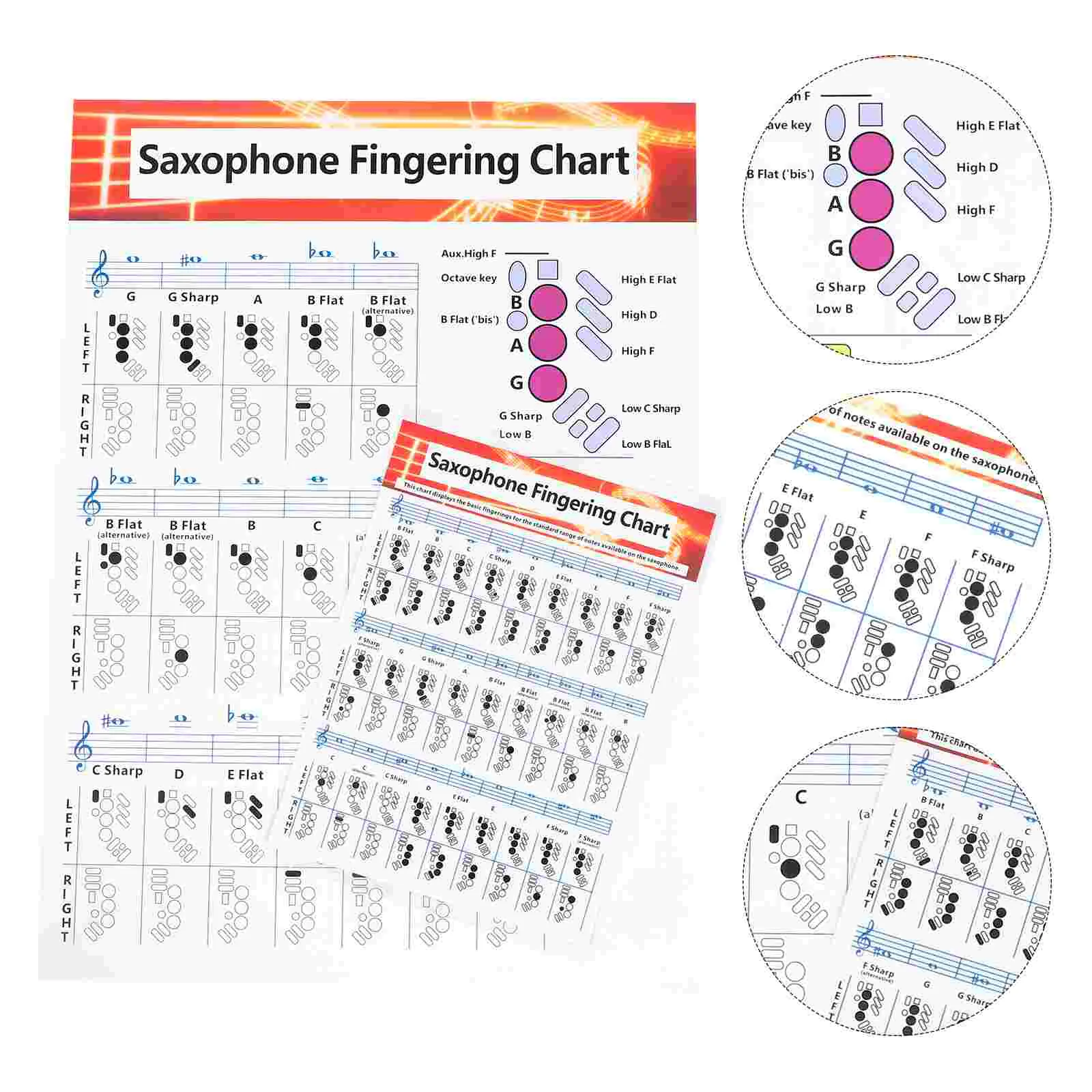 2pcs Saxophone Finger Guide Coated Paper Fingerboard Charts Chords Poster Marker Label for Practice Beginners
2pcs Saxophone Finger Guide Coated Paper Fingerboard Charts Chords Poster Marker Label for Practice Beginners