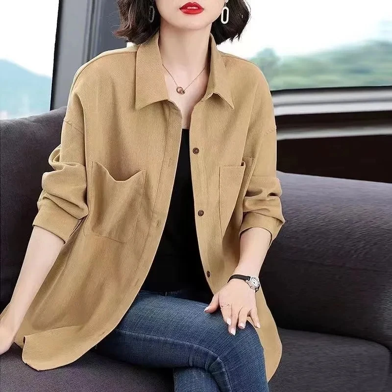 Large Size Spring Autumn Annals Female Korean Solid Color Long Sleeved Cardigan Blouse Women Loose Fitting 2024 Increase Shirt
Large Size Spring Autumn Annals Female Korean Solid Color Long Sleeved Cardigan Blouse Women Loose Fitting 2024 Increase Shirt