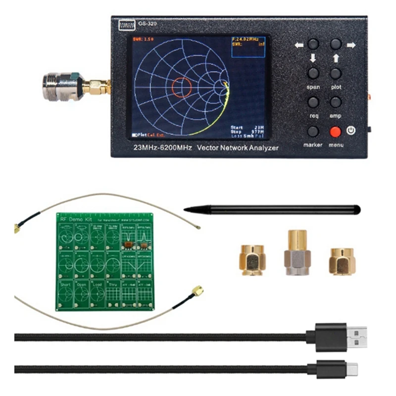 Handheld VNA SWR 6GHZ Vector Network Analyzer Reflectometer GS-320 23-6200Mhz For Nanovna Type,Touch Screen With RF DEMO Kit
Handheld VNA SWR 6GHZ Vector Network Analyzer Reflectometer GS-320 23-6200Mhz For Nanovna Type,Touch Screen With RF DEMO Kit