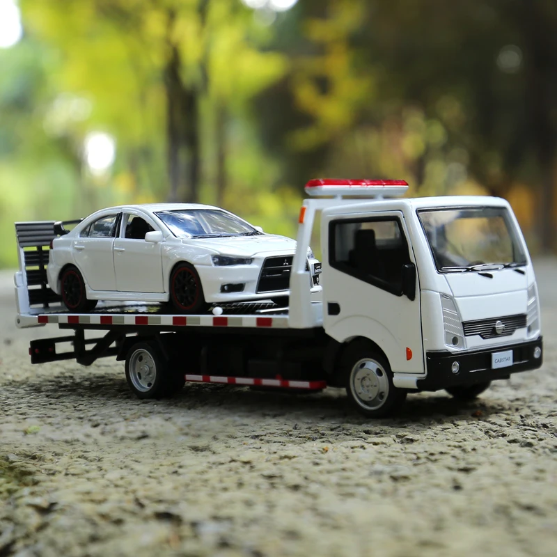 

1/32 Nissan Alloy Traffic Road Rescue Car Model Diecast Engineering Trailer Truck Car Model Simulation Sound and Light Kids Gift