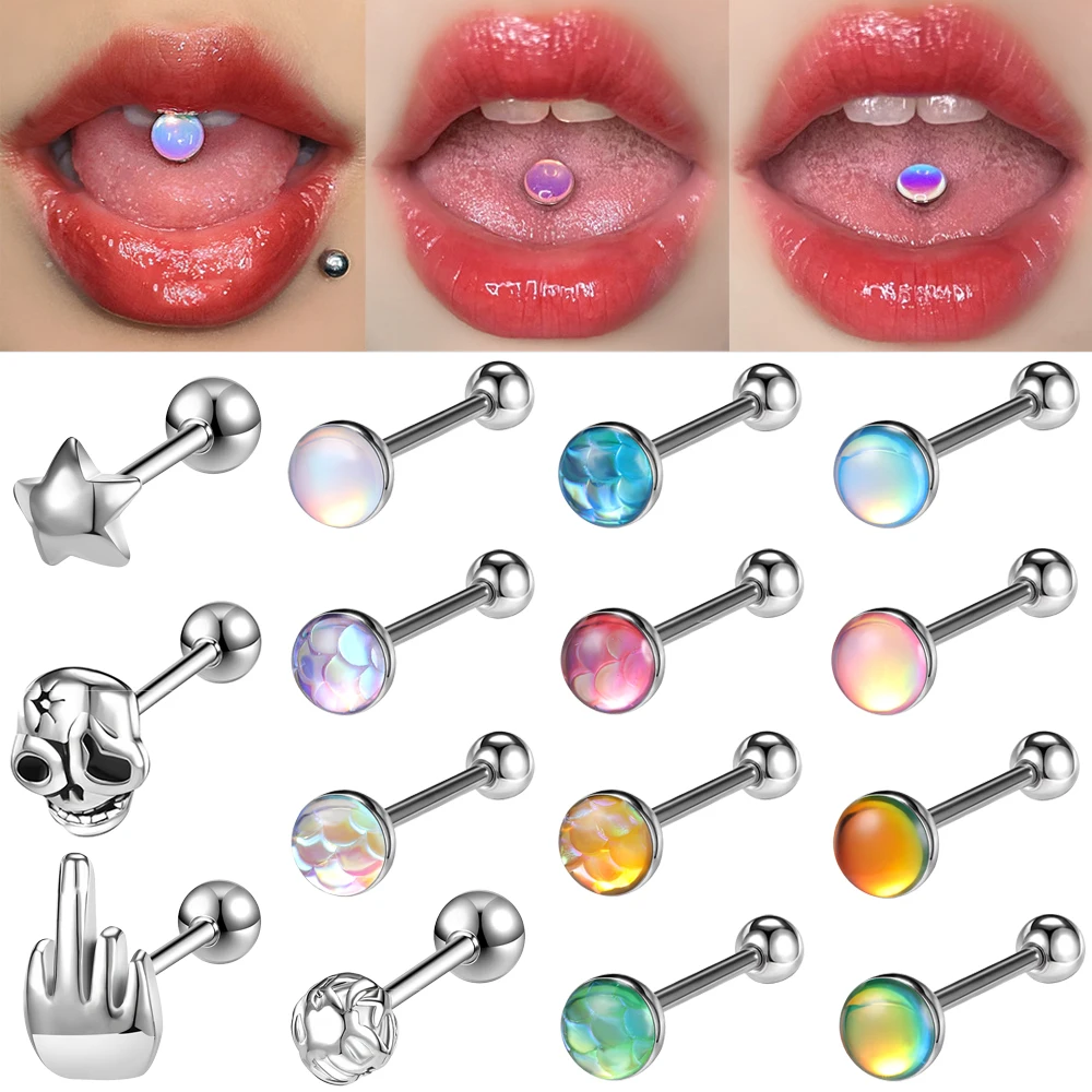 ZS 1Piece 14G Oil Luminescence Tongue Piercing Rings Stainless Steel Tongue Stud Skull Star Studs Earrings BCR Piercings Jewelry
ZS 1Piece 14G Oil Luminescence Tongue Piercing Rings Stainless Steel Tongue Stud Skull Star Studs Earrings BCR Piercings Jewelry