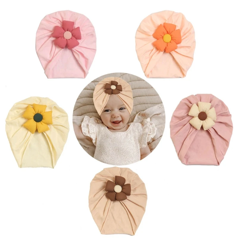 

Baby Toddler Hat Cute Flower Knot Beanie Elasticity Turban Headwrap Newborn Soft Solid Color Bonnet Infants Headwear