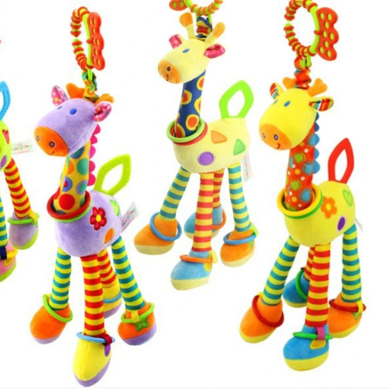 

Plush Infant Toys Baby Development Giraffe Animal Handbells Rattles Handle Toys Stroller Hanging Teether Baby Toys 0-12 Months