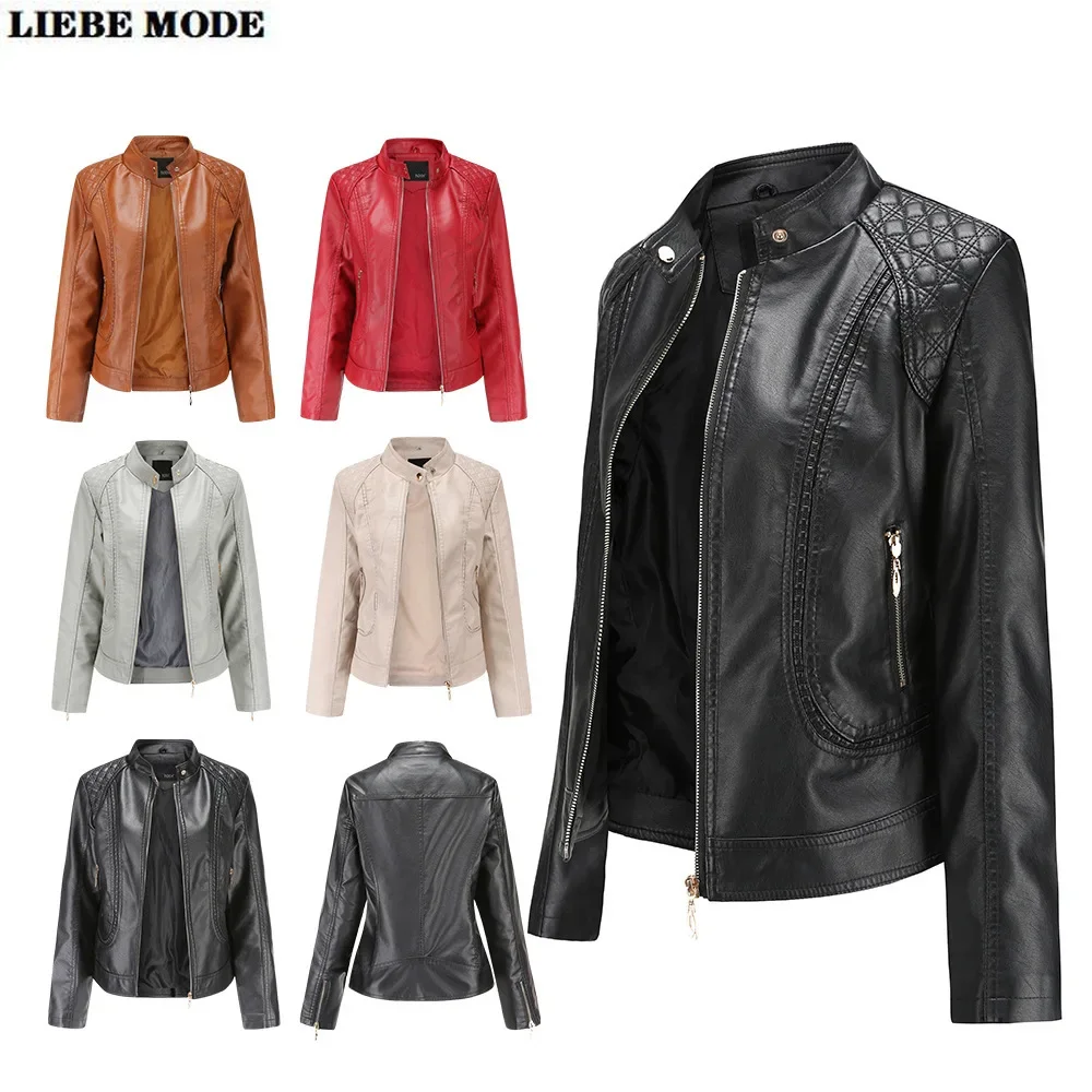 Ladies Motorcycle Biker Stand Collar Faux Leather Jacket Coat Khaki Brown Grey Red Bomber Pu Jackets for Women Slim Fit Outwear
Ladies Motorcycle Biker Stand Collar Faux Leather Jacket Coat Khaki Brown Grey Red Bomber Pu Jackets for Women Slim Fit Outwear
