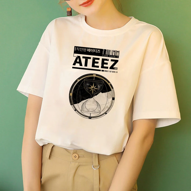 

Ateez Kpop Y2k Gothic Tshirt Women Clothes Clothes Letter Print T Shirt Female Black Korean Short Sleeve For Fans Gifts Summer