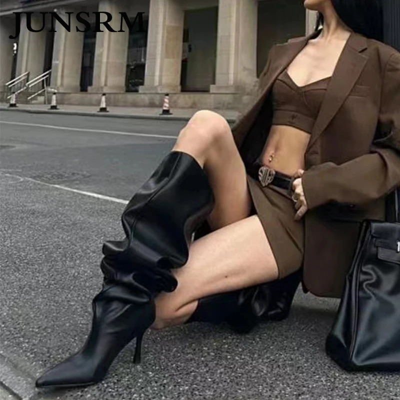 New Pointed Toe Thin Heel Fashion Street Style Boots Pleated Long Big Tube Botas Muje Sexy Stiletto Slip-on Leather Shoes Women
New Pointed Toe Thin Heel Fashion Street Style Boots Pleated Long Big Tube Botas Muje Sexy Stiletto Slip-on Leather Shoes Women