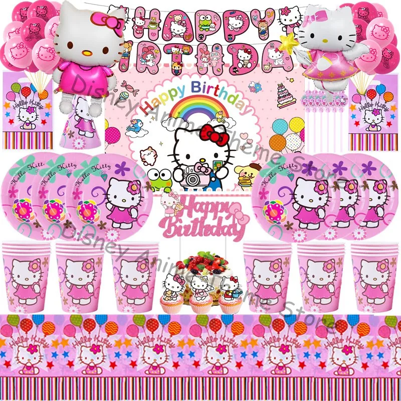

Hello KT Kids Girl Birthday Party Decorations Disposable Tableware Event Supplies Baby Shower Cartoon Cat Foil Balloon DIY Decor