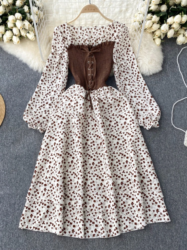 Autumn Vintage Floral Long Dress Women Elegant Print Gothic Bandage Puff Sleeve Elastic Waist Party Dress
Autumn Vintage Floral Long Dress Women Elegant Print Gothic Bandage Puff Sleeve Elastic Waist Party Dress