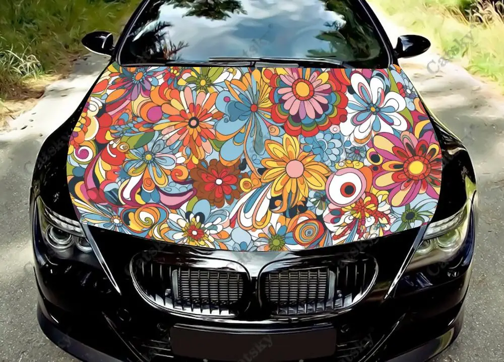 

Retro Colorful Floral Flowers Car Hood Decal Truck Decals Vinyl Sticker Graphic Wrap Stickers Trucks Cars Bonnet Vinyls