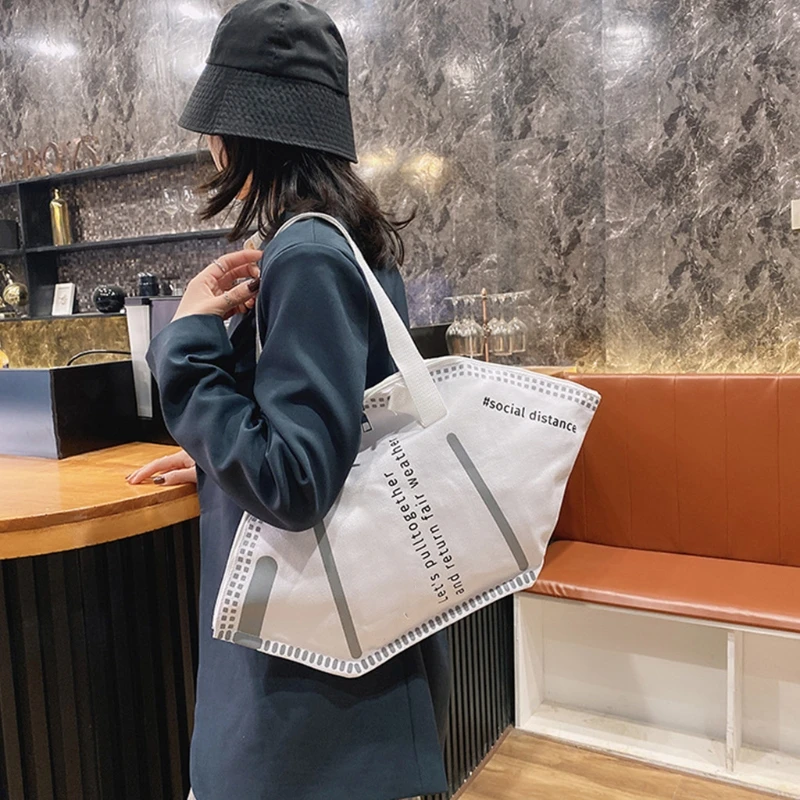 Casual Tote Bag Women's Handbag Multipurpose Large Mask Shaped Shoulder Bag Portable Eco-friendly Canvas Bag Storage Bag E74B 
Casual Tote Bag Women's Handbag Multipurpose Large Mask Shaped Shoulder Bag Portable Eco-friendly Canvas Bag Storage Bag E74B