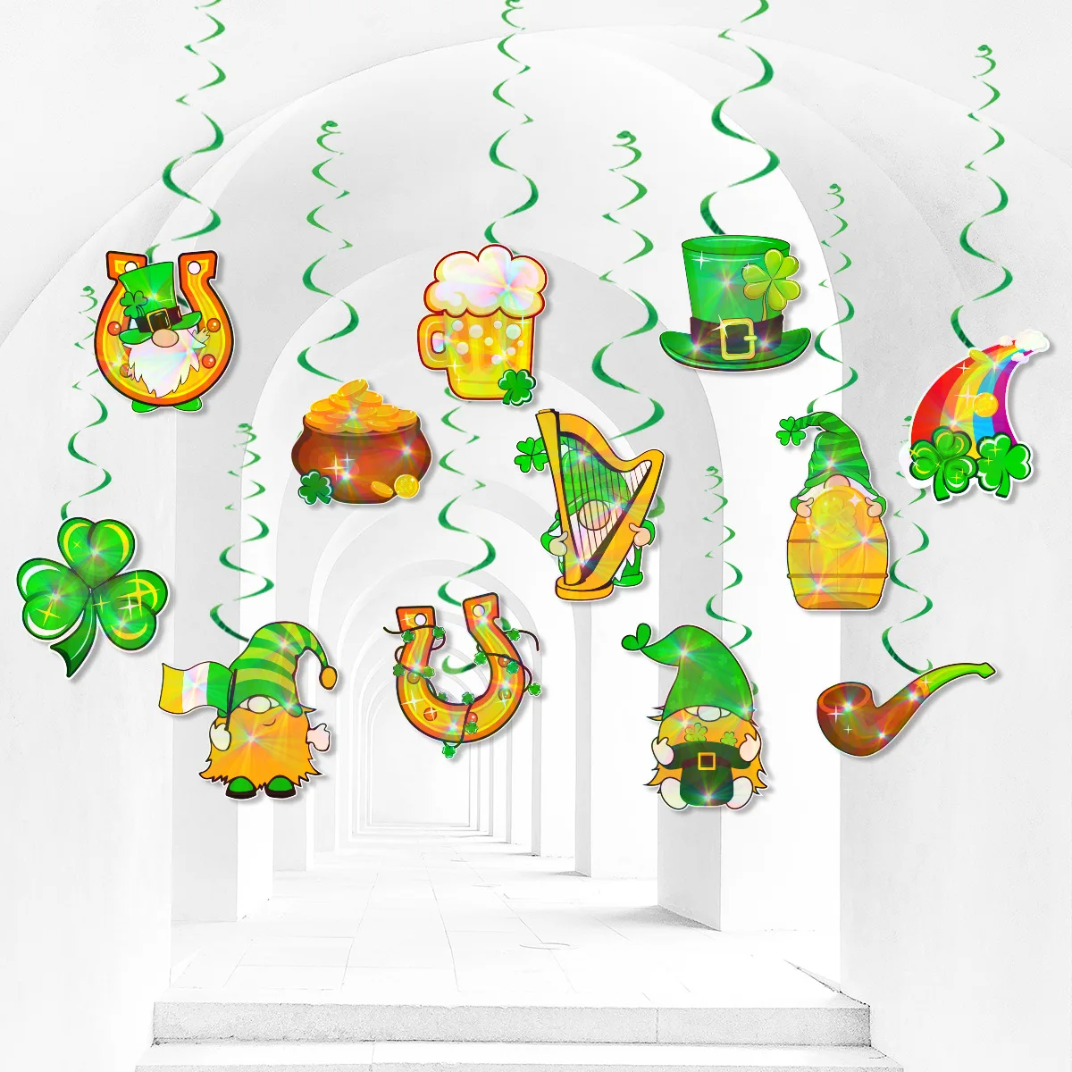 

Happy St. Patrick's Day Hanging Card Hangers, Spiral Hangings Decorations, Irish Festival, 12Pcs