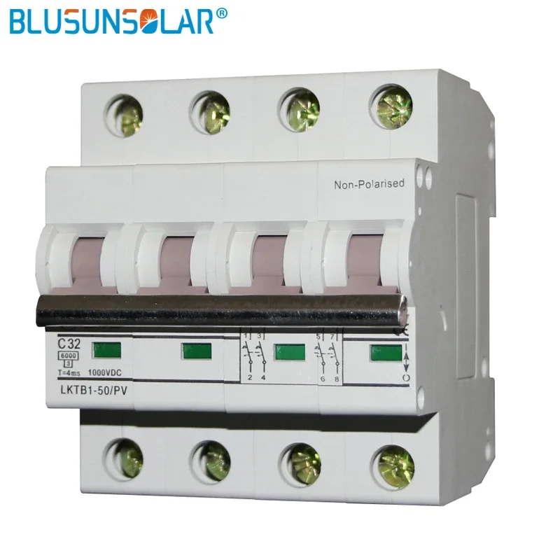 BLUSUNSOLAR 4P 1000V DC Mini Isolator Switch Household 63A Circuit Breaker Fit To 35mm Din Rail for Solar Photovoltaic System
BLUSUNSOLAR 4P 1000V DC Mini Isolator Switch Household 63A Circuit Breaker Fit To 35mm Din Rail for Solar Photovoltaic System