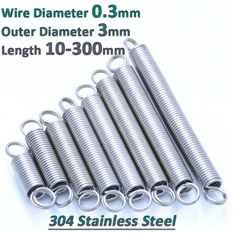 304 Stainless Steel Tension Spring With Dual O Hook Extension Pullback Draught Spring Wire Diameter 0.3mm OD 3mm Length 10-300mm
304 Stainless Steel Tension Spring With Dual O Hook Extension Pullback Draught Spring Wire Diameter 0.3mm OD 3mm Length 10-300mm