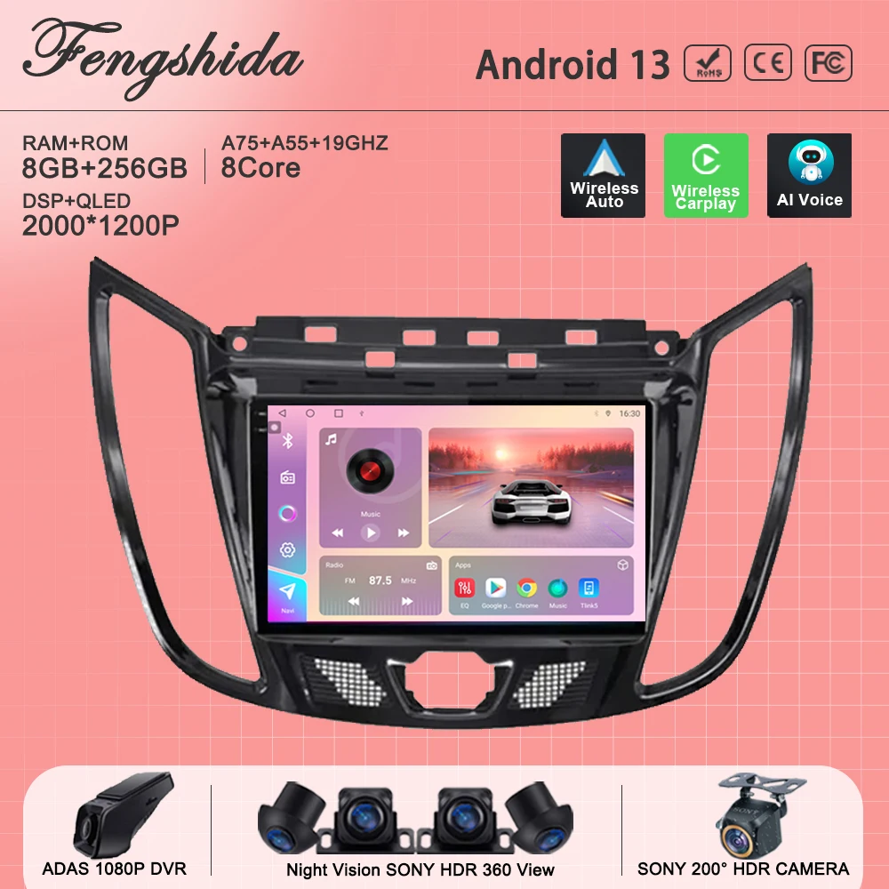

Android 13 For Ford Kuga 2 Escape 3 2012-2019 Auto Radio Screen Multimedia Stereo Player Navigation GPS No 2din DVD 5G WIFI BT